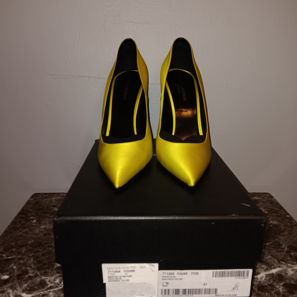 Yves Saint Laurent Yellow Satin Zoe Heels – W EU 41 / US 10 – Excellent Pre-Own